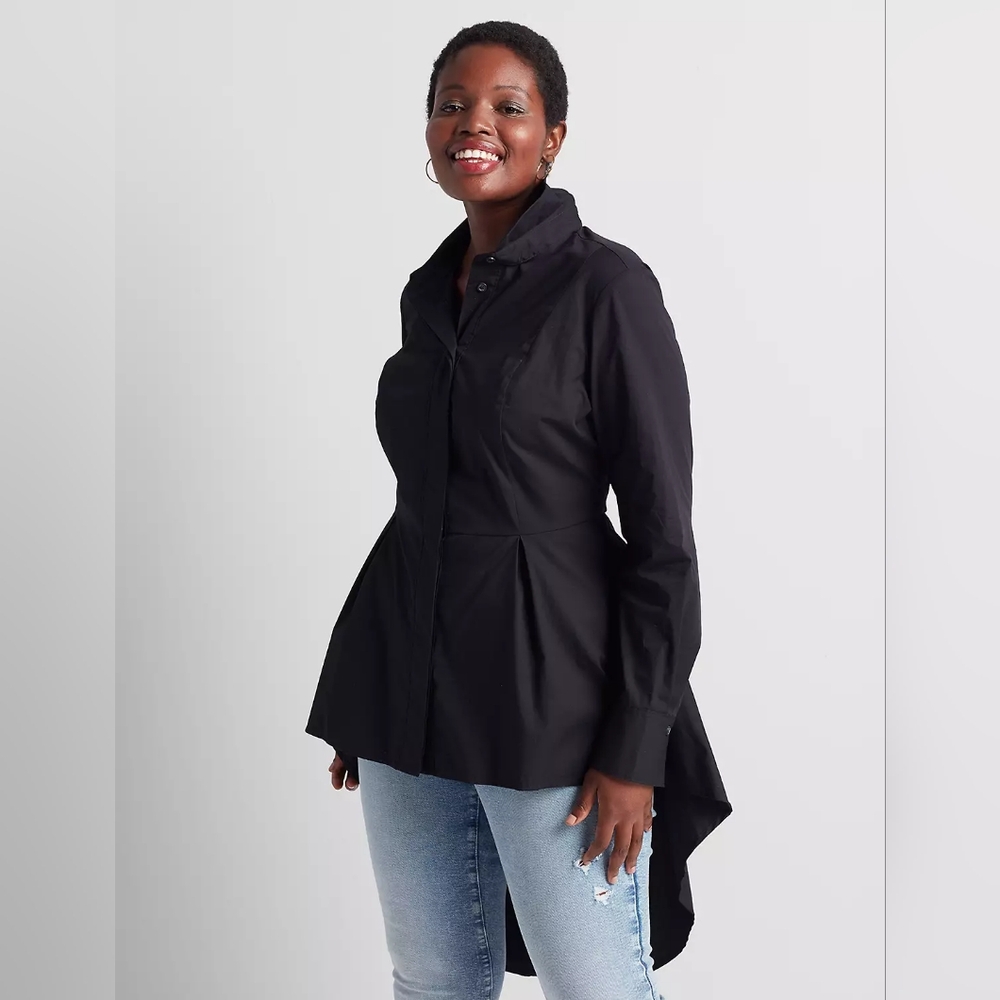 Extreme Peplum Lane Bryant Long Sleeve Top Size 20 Black Poplin